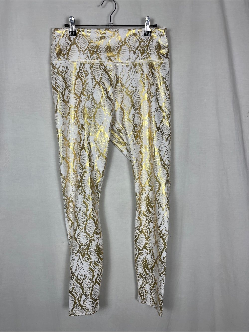 NWT Fabletics High Waisted Gold and White Foil Leggings